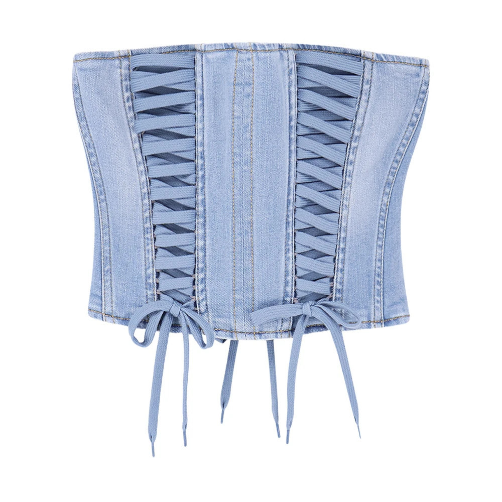 Denim Bustier Top - Dames - Tops zonder mouwen - Blauw - L - Denim - Tops | Miinto Belgium