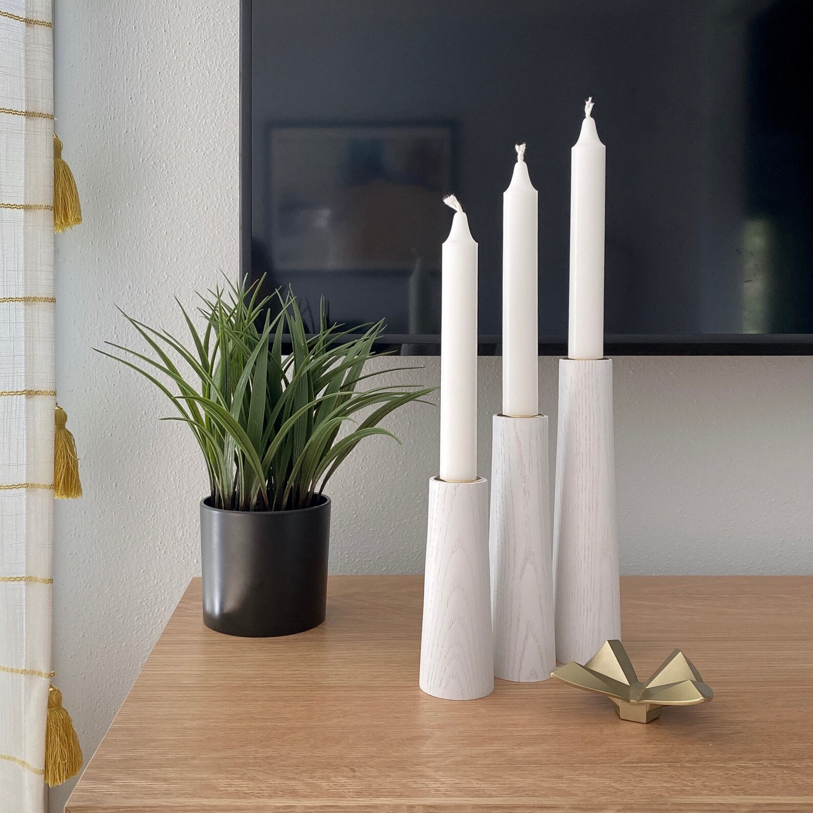 White Wood Taper Candle Holder Set | Mid Century Modern Candlestick | Minimalist | Etsy (US)