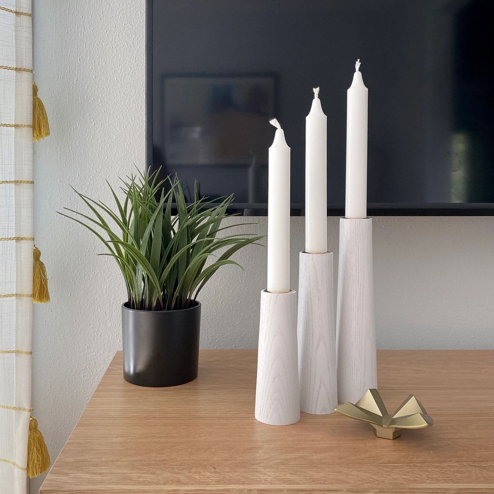 White Wood Taper Candle Holder Set | Mid Century Modern Candlestick | Minimalist | Etsy (US)