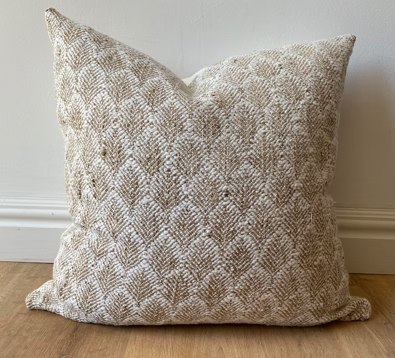 Designer boho creamy white light brown beige wheat sheaf pillow cover cozy textural available in ... | Etsy (US)