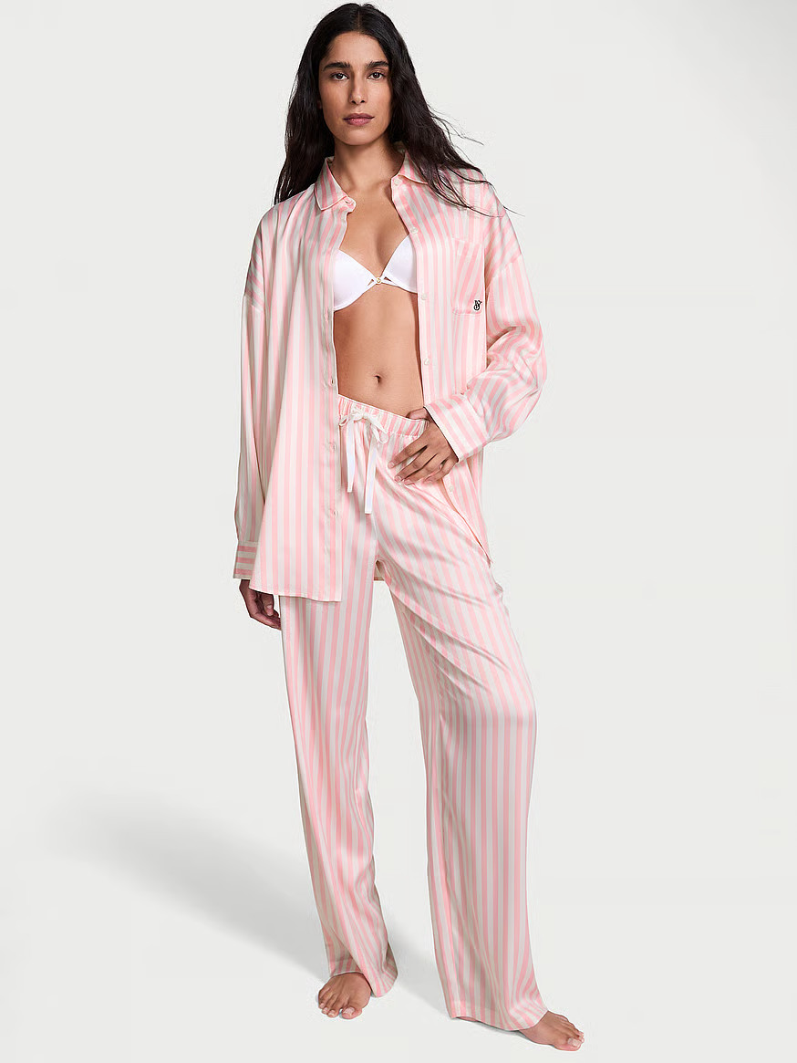 Buy Glazed Satin Oversized Long Pajama Set, Print - Order Pajamas Sets online - Victoria's Secret... | Victoria's Secret (US / CA )