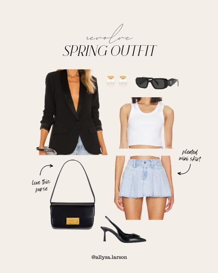 Revolve, spring outfit, pleated mini skirt, neutral outfit, neutral style, black blazer 

#LTKSeasonal #LTKstyletip #LTKshoecrush
