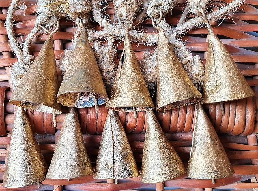 HIGHBIX 4cm Small Vintage Rustic Lucky Tin Metal Cow Bells Handmade Christmas Décor Bells on Jut... | Amazon (US)