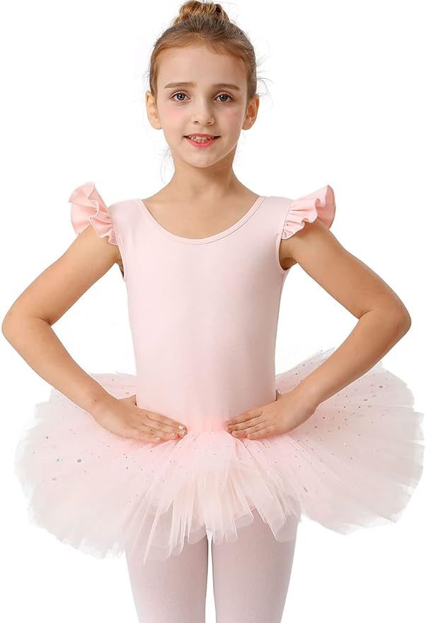 danswan Ballet Tutu Leotards Toddler Girls Short Sleeve with Glitter Skirt Dance Ballerina Outfit | Amazon (US)