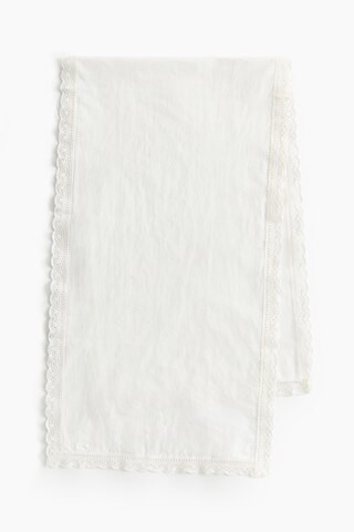 H & M - Lace-Trimmed Cotton Table Runner - White | H&M (US + CA)
