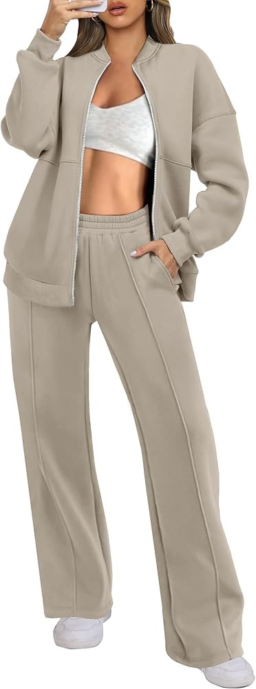 ANRABESS Women 2 Piece Outfits Lounge Set Oversized Zip Up Sweatshirt Jacket Sweatpant Matching S... | Amazon (US)