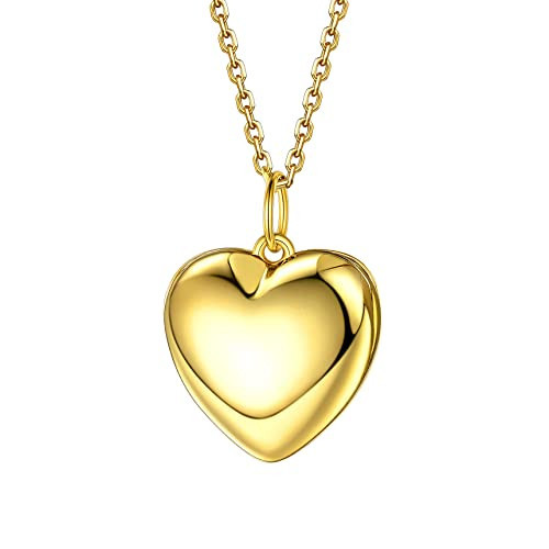 Bestyle High Polish Silver Gold Heart Locket Necklaces for Women, Minimalist 18K Gold Plated Heart Locket Pendant Charm That Hold Pictures Cute Love Heart Necklace Statment Jewelry for Wife | Amazon (US)