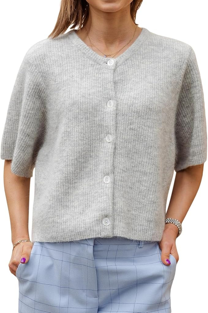 Women's Y2K Summer Button Down Sweater Cardigans Shirts Short Sleeve Knitted Blouse Top Going Out... | Amazon (US)