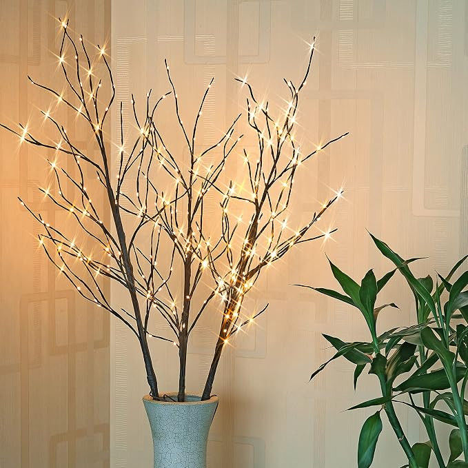 LIGHTSHARE Lighted 41IN Artificial Twig Birch Tree Branch with 300 Fairy LED Lights Plug in with ... | Amazon (US)