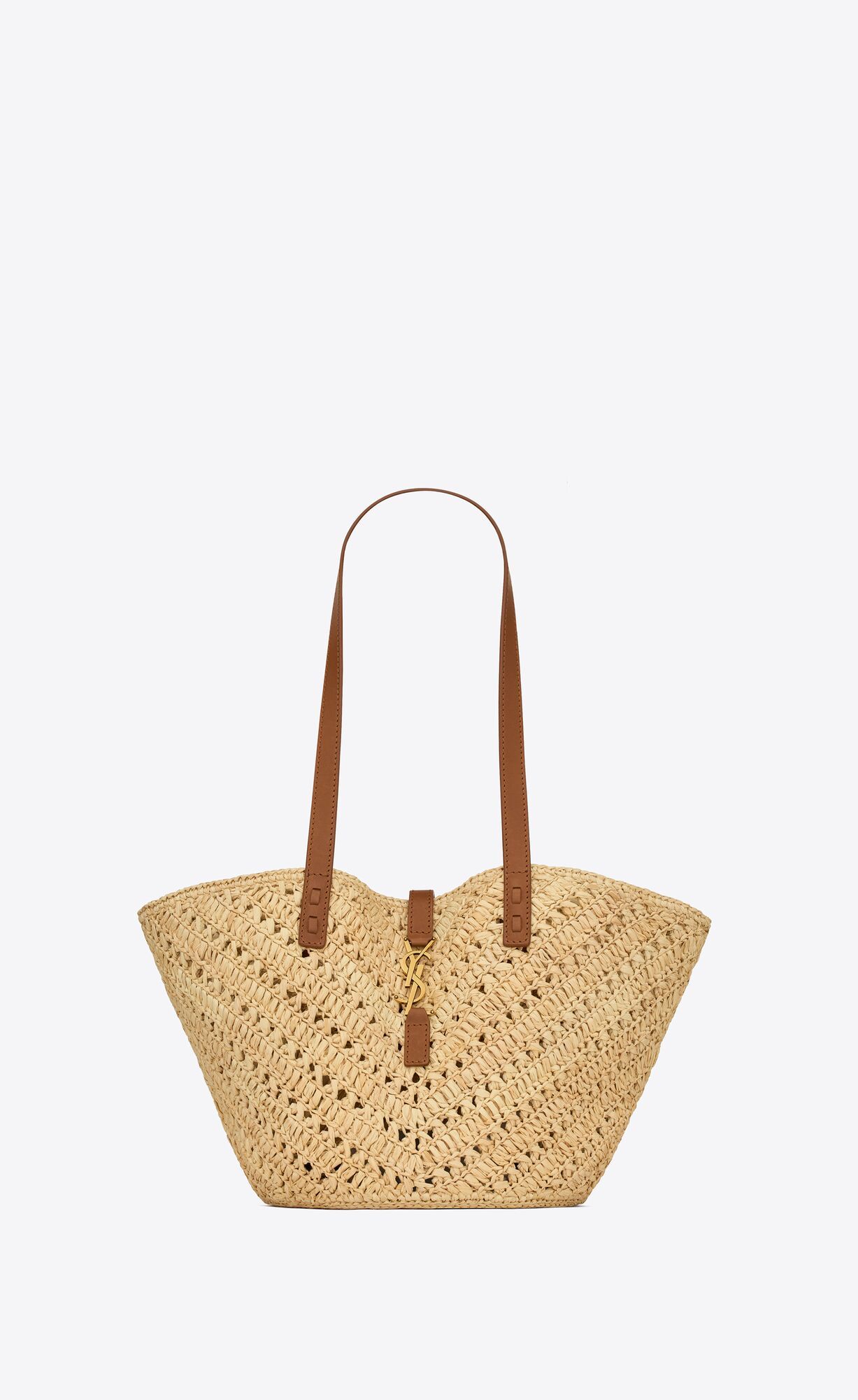 panier small in raffia and vegetable-tanned leather | Saint Laurent Inc. (Global)