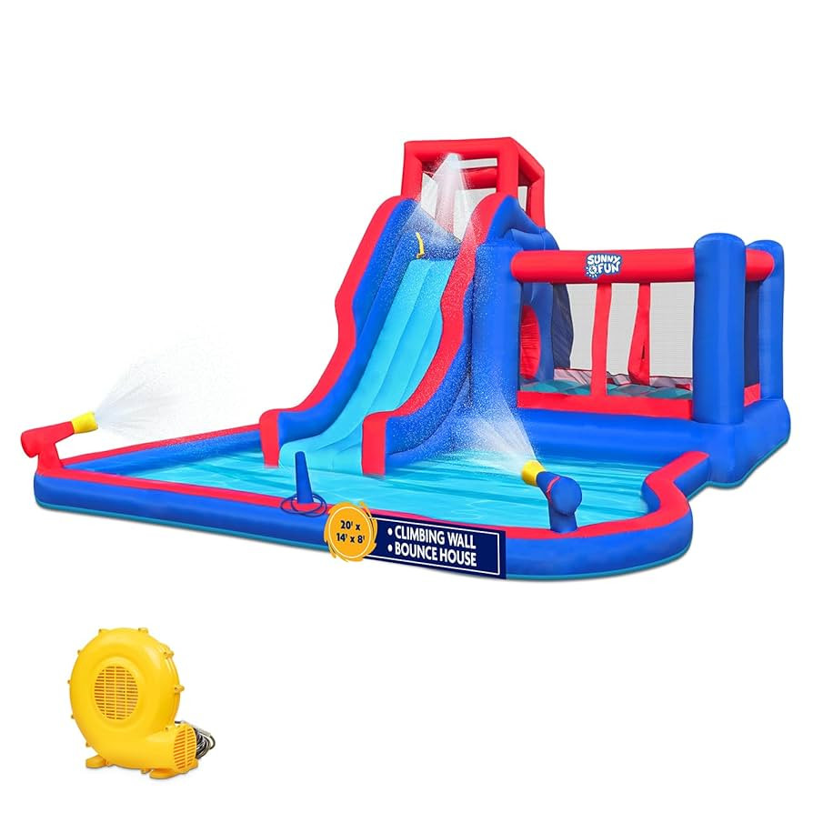 Sunny & Fun 2-in-1 Bounce & Blast Inflatable Water Slide Park – Heavy-Duty for Outdoor Fun - Cl... | Amazon (US)
