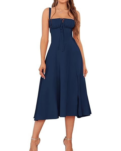 YATHON Women's Summer Midi Corset Boho Dresses Spring Casual Floral Spaghetti Straps Lace Up Dres... | Amazon (US)