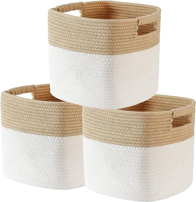 Sunla Cotton Rope Storage Baskets Set of 3 Foldable Woven Basket, Decorative Rope Basket with Han... | Amazon (US)