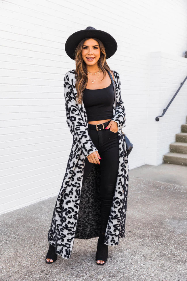 Till It's Over Grey Fuzzy Animal Print Duster Cardigan FINAL SALE | The Pink Lily Boutique