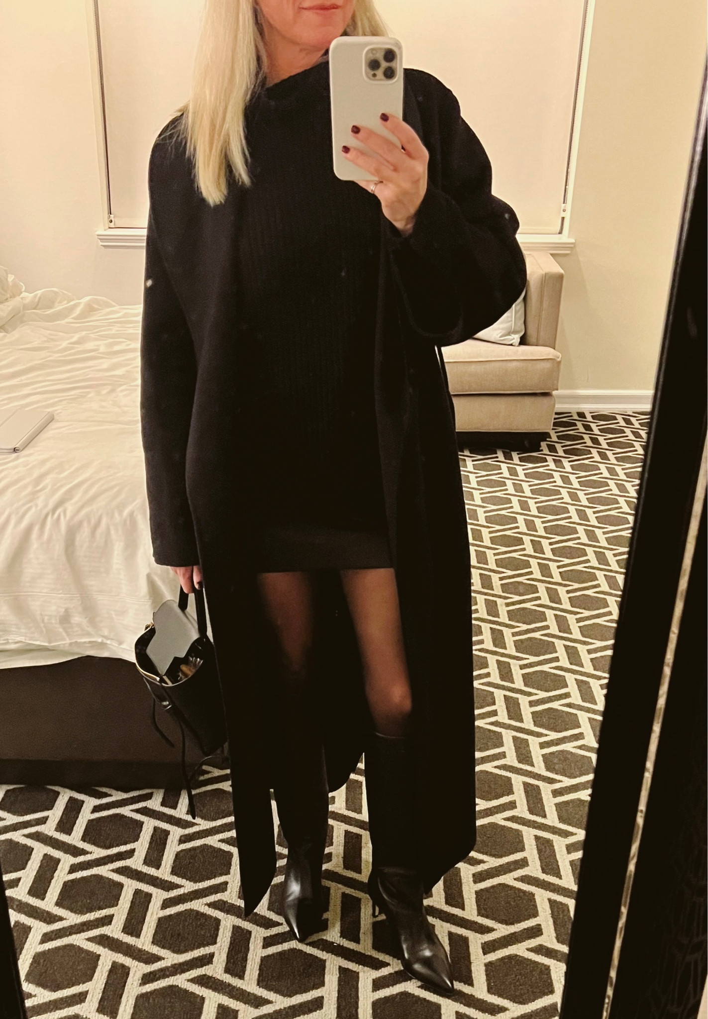 Winter look I wore in NYC recently.  Super simple…an oversized turtleneck with a leather skirt, tights, boots and a long wool coat!  

#LTKstyletip