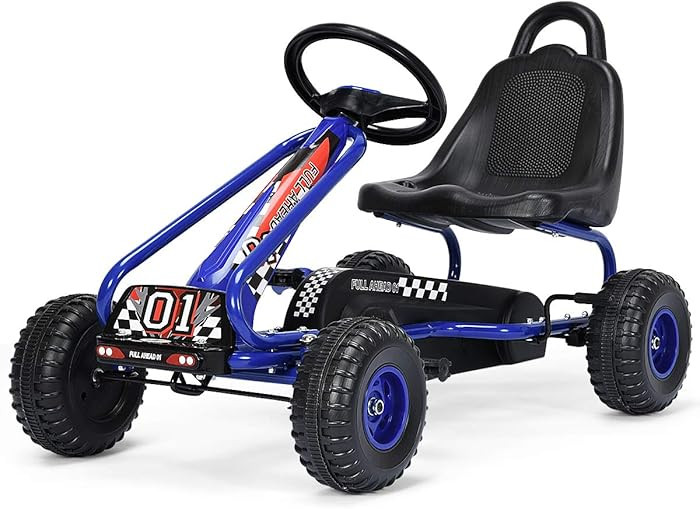 Costzon Go Kart for Kids, 4 Wheel Pedal Powered Go Cart with Adjustable Seat, Handbrake & Non-Sli... | Amazon (US)
