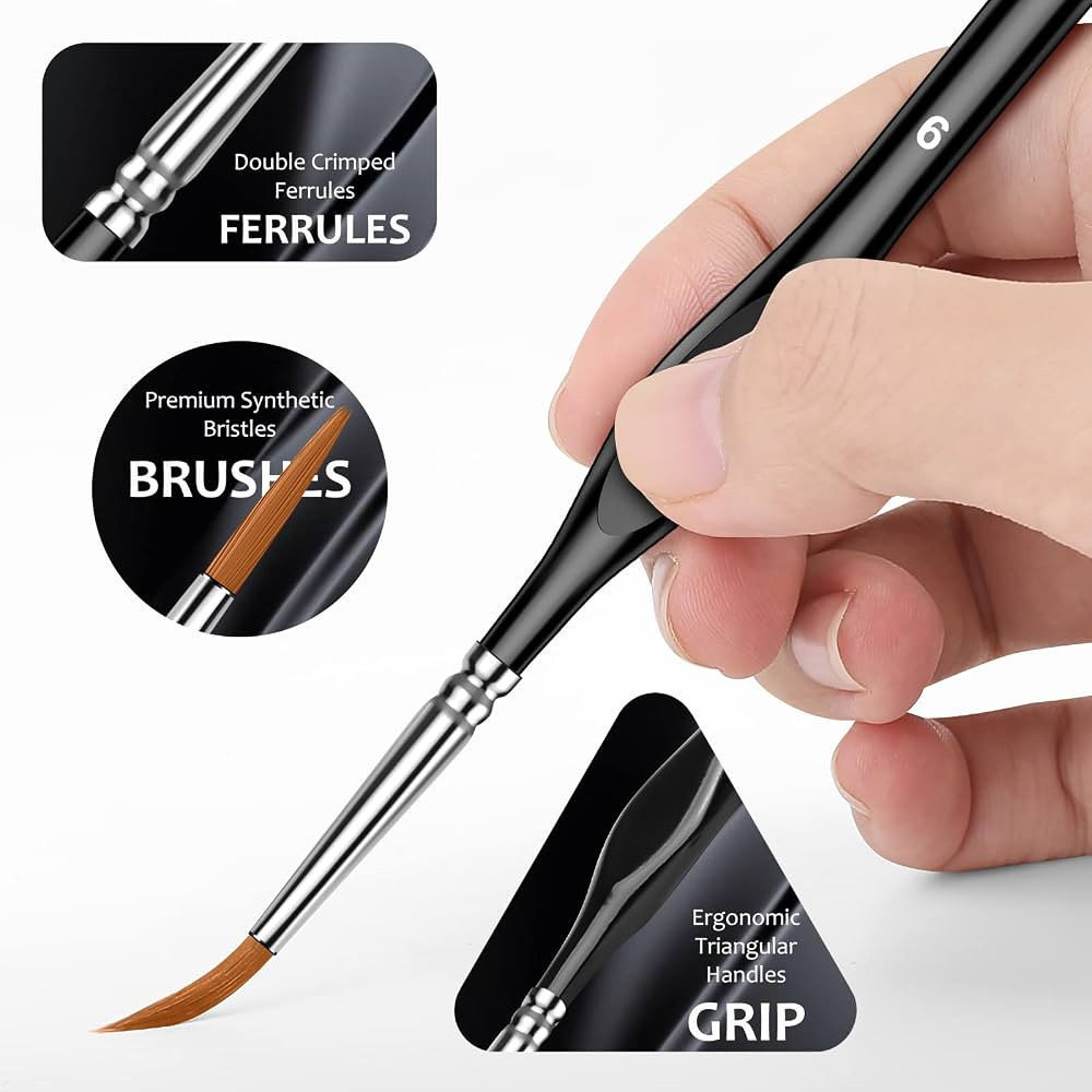 10Pcs Micro Paint Brushes Set with Triangular Handles - For Acrylic, Watercolor, Crafts, Models | Amazon (US)