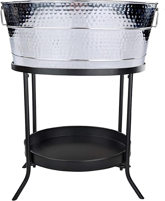 BREKX Aspen Hammered Stainless-Steel Beverage Tub, Ice and Drink Bucket with Metal Stand, 25-Quar... | Amazon (US)