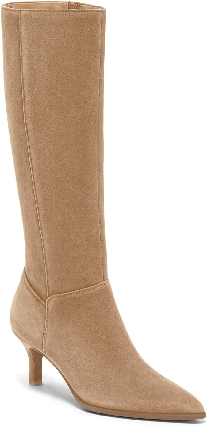 Coutgo Womens Knee High Boots Pointed Toe Kitten Heel Side Zipper Boots | Amazon (US)