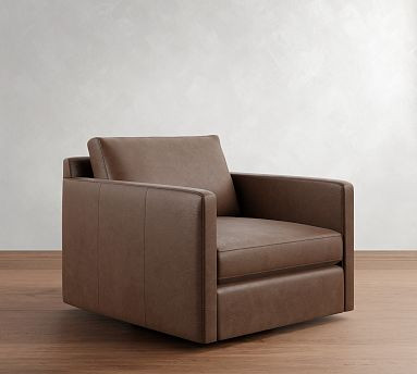 Pacifica Slim Arm Leather Swivel Chair | Pottery Barn (US)