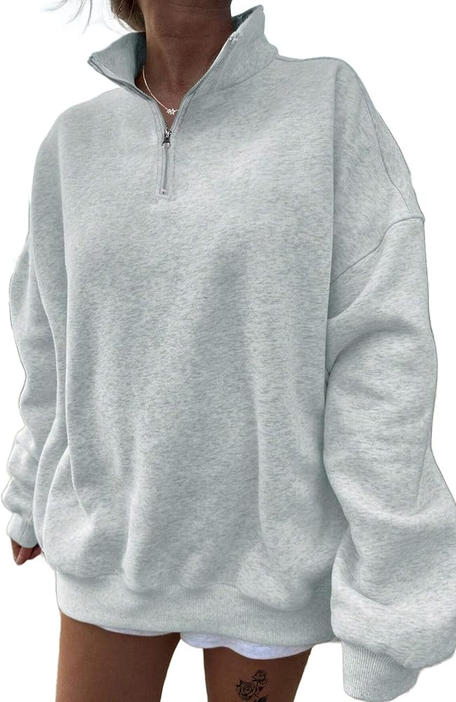 Avanova Women Quarter Zip Pullover Oversized Tunic Sweatshirt Long Sleeve Shirt | Amazon (US)