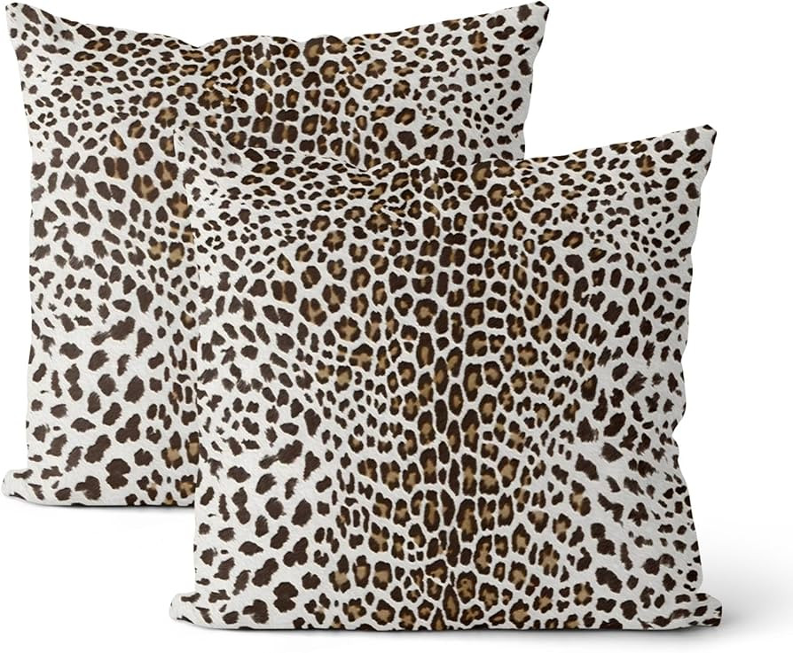 Leopard Print Pillow Covers 18x18 Inch 2 Pcs Animal Skin Brown Cheetah Print Decor Throw Pillows ... | Amazon (US)