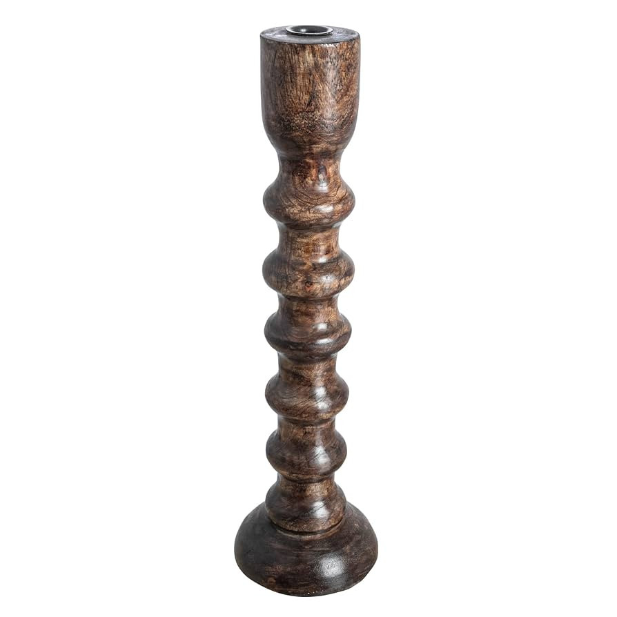 Creative Co-Op Hand Carved Wood Taper Candle Holder, Brown | Amazon (US)