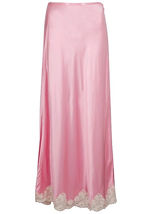 Crystal pink lace-trimmed satin maxi skirt | Harvey Nichols (Global)