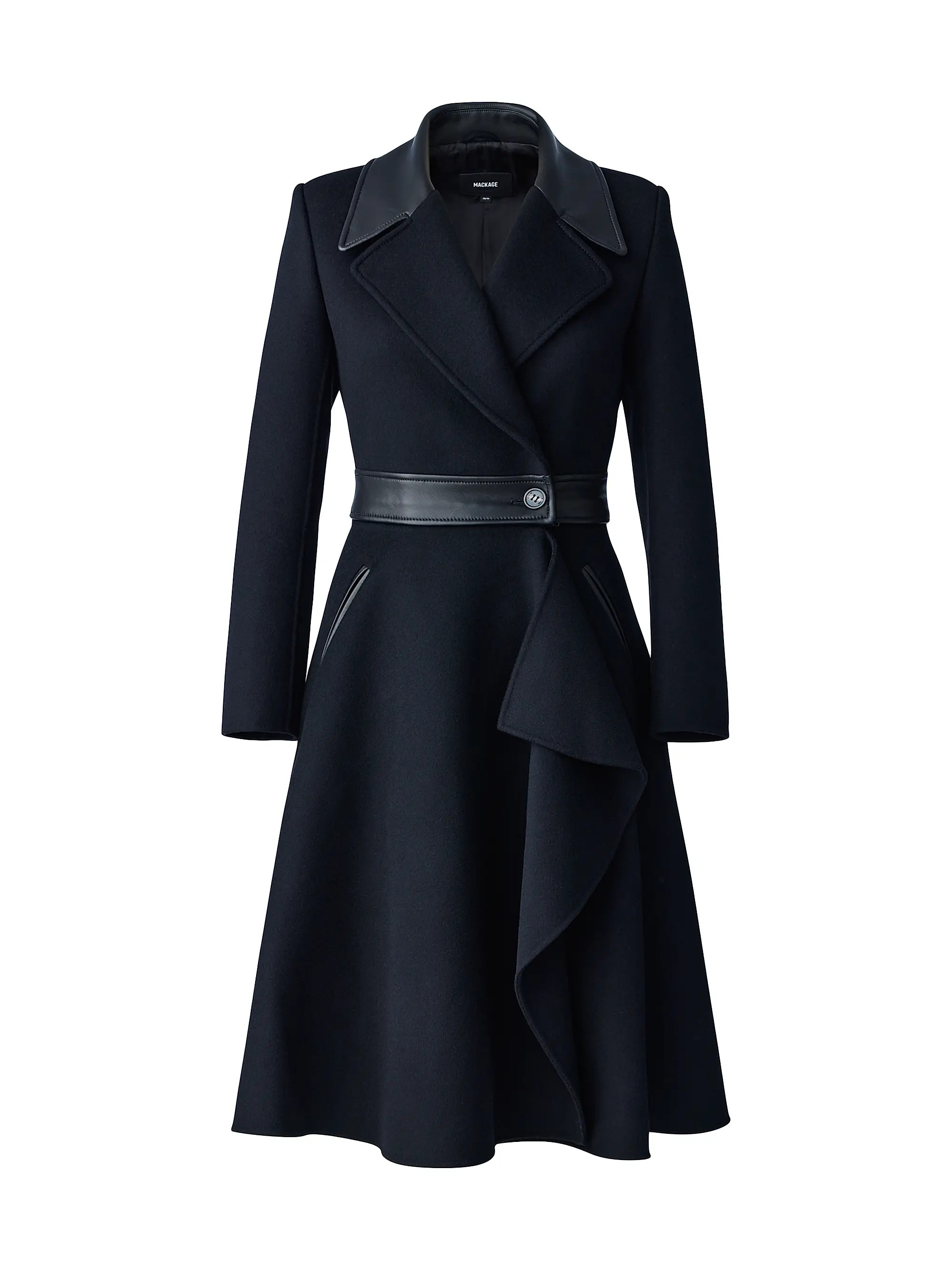 Shop Mackage Rose Wool and Leather Coat | Saks Fifth Avenue | Saks Fifth Avenue
