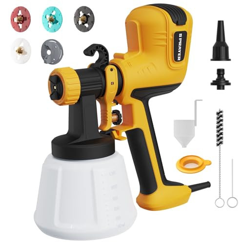 ELPIDIO Paint Sprayer, 700W HVLP Electric Spray Paint Gun, with Cleaning & Blowing Joints 4 Copper Nozzles and 3 Patterns Paint Sprayers for Home Furniture, Walls, Cabinets, Fence, Door etc. Yellow | Amazon (US)