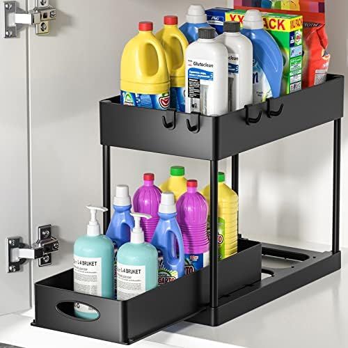 Under Sliding Sink Organizers and Storage, Under Bathroom Sink Organizer, 2 Tier Under Cabinet St... | Amazon (US)