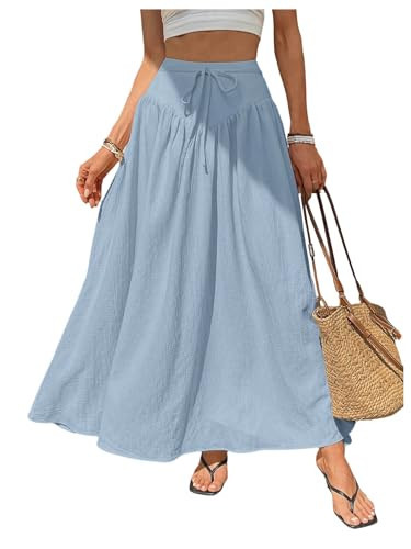 Floerns Women's High Waisted Tie Front Flowy Skirt Vacation Casual Maxi Skirts Blue Small | Amazon (US)