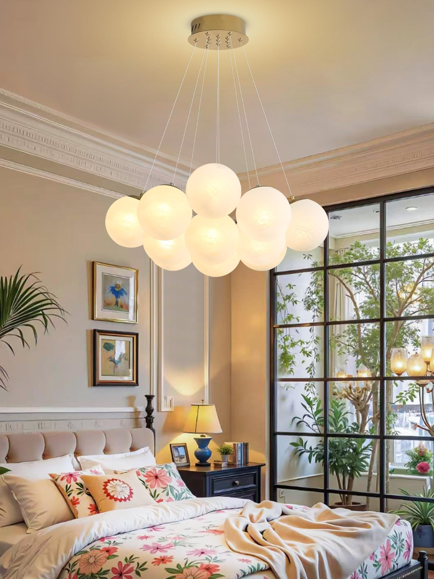 Modern Bubble Chandelier Lighting 13-Light Mid-Century White Glass Globe Chandeliers Cluster Pend... | Amazon (US)