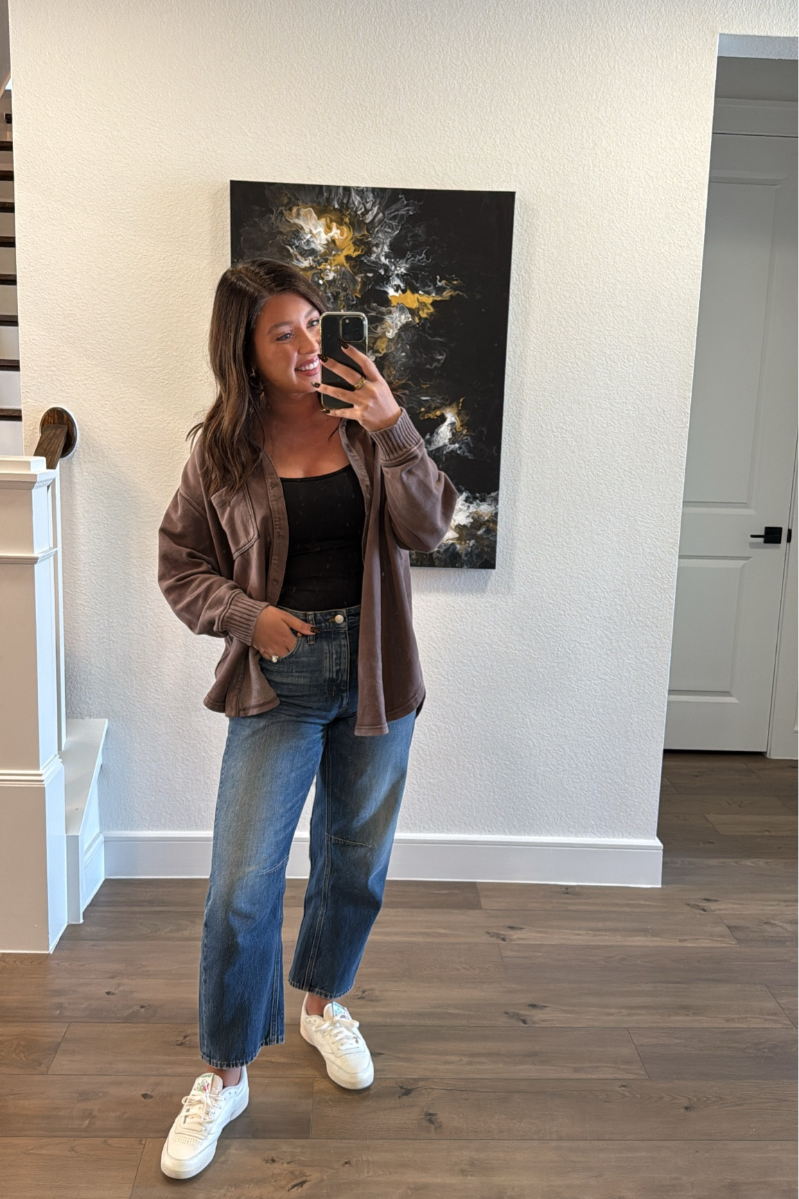 Mom outfit of the day. Aerie lumberjane top is on sale when you copy the promo code through the LTK app. Size medium in top & 27 in jeans but prob should have done a 28

#LTKSaleAlert #LTKFallSale #LTKMidsize