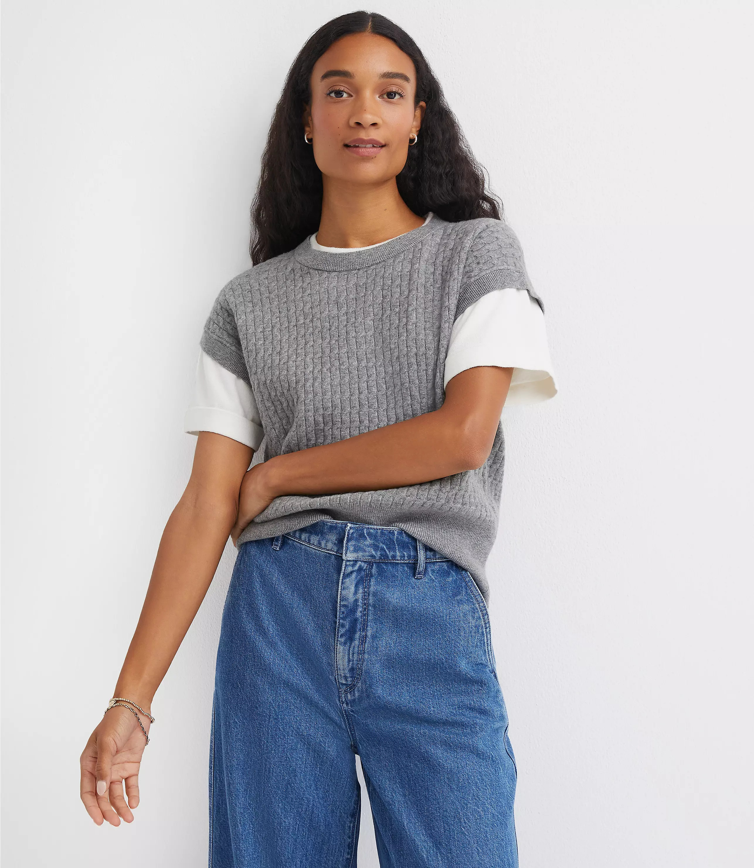 Mixed Media Cable Sweater Tee | LOFT