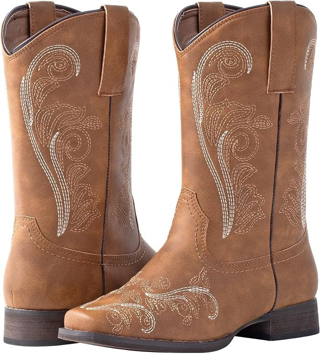 J's.o.l.e Floral Cowboy Boots for Women Square Toe Mid Calf Western Fashion Summer Cowgirl Boots | Amazon (US)
