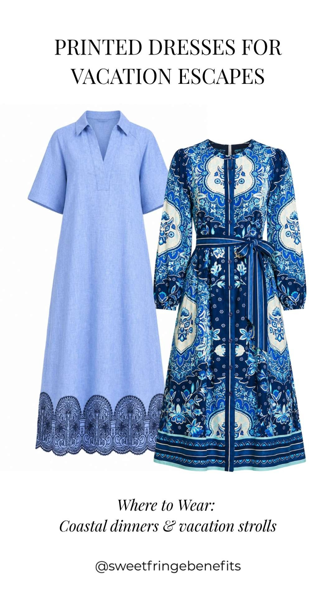 Vacation-ready printed dresses that are chic, effortless, and so easy to style ✨ Perfect for coastal dinners, resort vacations, sightseeing, brunches, and summer evenings by the water. Loving these timeless blue prints 💙 

 #LTKootd #LTKSaleAlert #LTKTravel