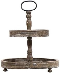 Creative Co-Op Distressed Brown Wood 2-Tier Tray with Metal Handle, 15 x 15 Inch | Amazon (US)