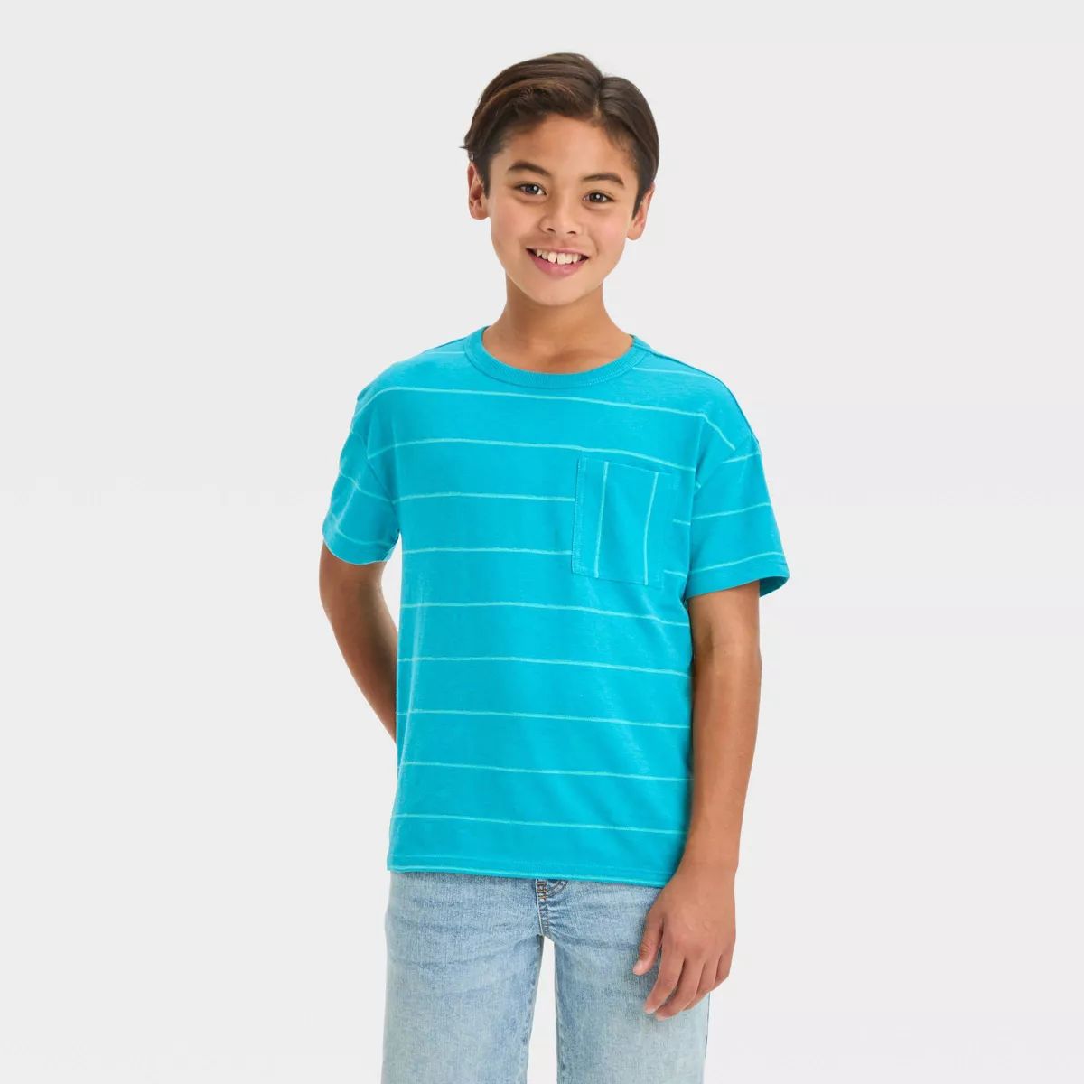 Boys' Short Sleeve Textured Striped T-Shirt - Cat & Jack™ Blue S | Target