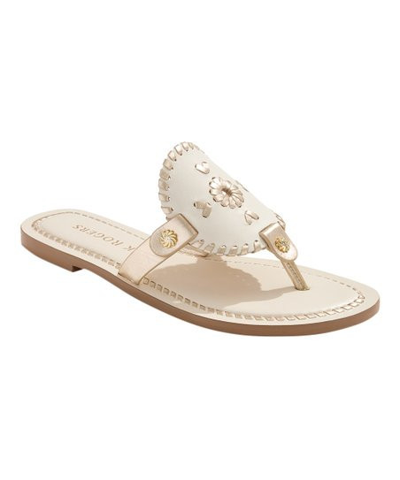 Jack Rogers Ivory & Platinum Collins Flat Leather Sandal - Women | Zulily
