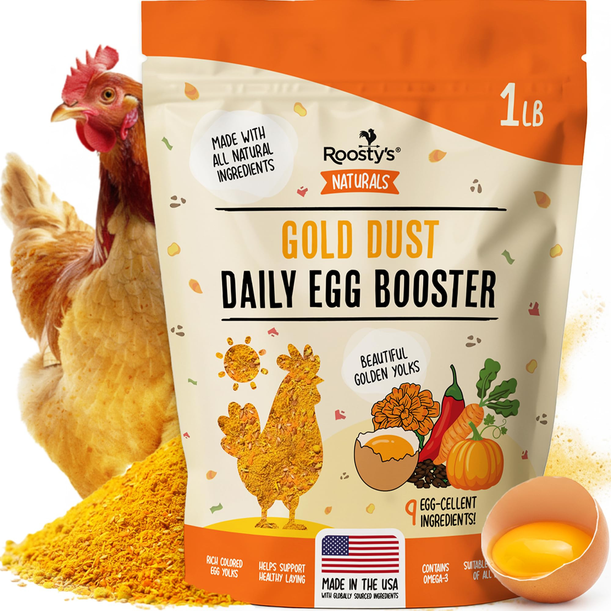 Roosty's Gold Dust Daily Egg Booster - Golden Yolks and Stronger Shells - All Natural Omega-3 Ric... | Amazon (US)