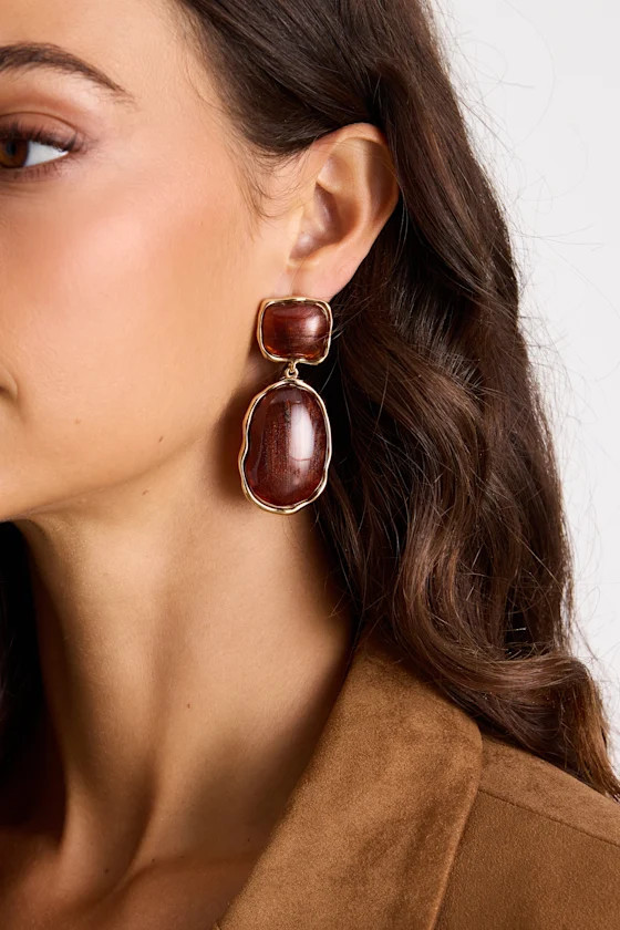 May 18KT Gold and Brown Statement Earrings | Lulus