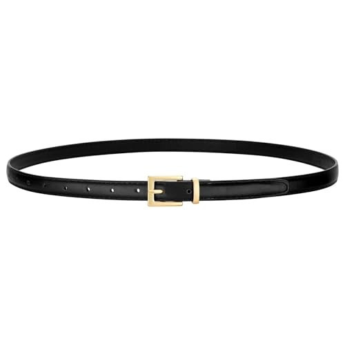 VONMELLI Leather Thin Belt for Women, Black Women's Skinny Belt Ladies Belt for Jeans Dress with Gold Buckle S | Amazon (US)