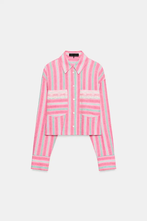Short shirt made from a viscose and linen blend. Featuring a collared neckline and long sleeves. ... | Zara UK