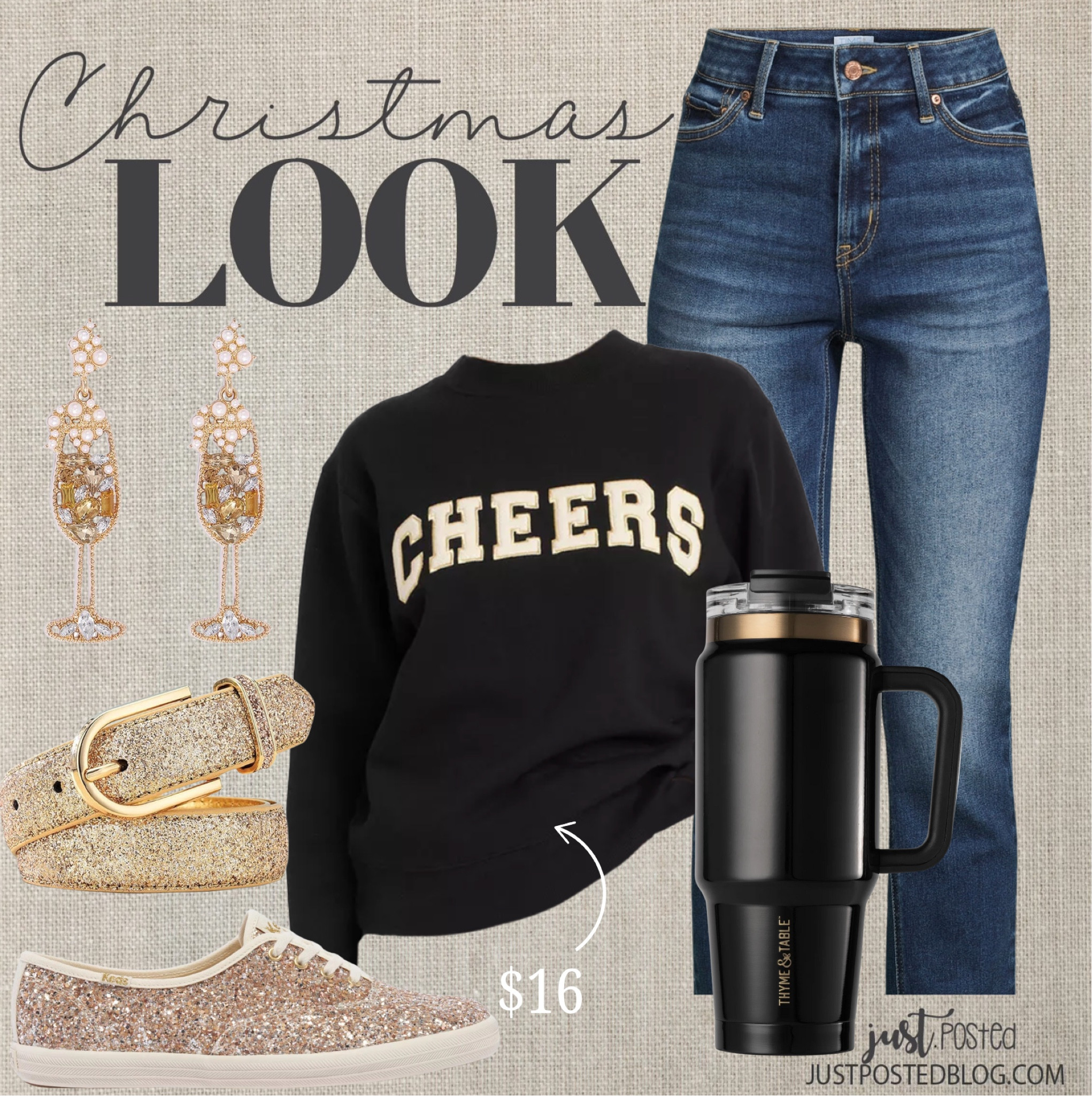 Casual look for Christmas or NYE in a sweatshirt, jeans, and gold sneakers 

#LTKFindsUnder50 #LTKHoliday #LTKStyleTip