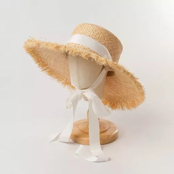 Kids Girls Youth Boho Straw Hat Summer Wide Brim Natural Raffia Palm Leaf Wicker Beach Sun Hat Ca... | Etsy (US)