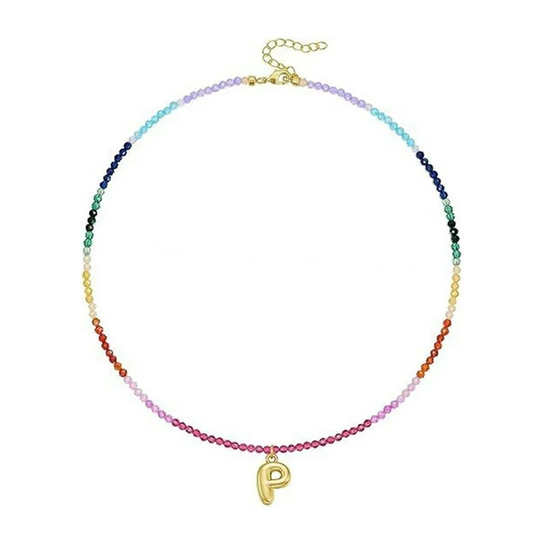 Fashionable Initial Charm Necklace Colorful Beaded Designs Coastal Jewelry | Walmart (US)