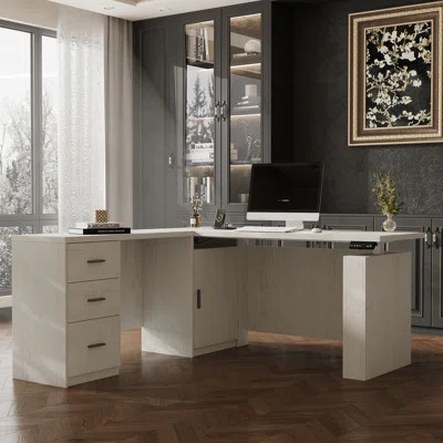 Electric Height Adjustable Standing Desk With Storage & Wireless Charging, MDF Sit-To-Stand Office Desk With Memory Control | Wayfair North America