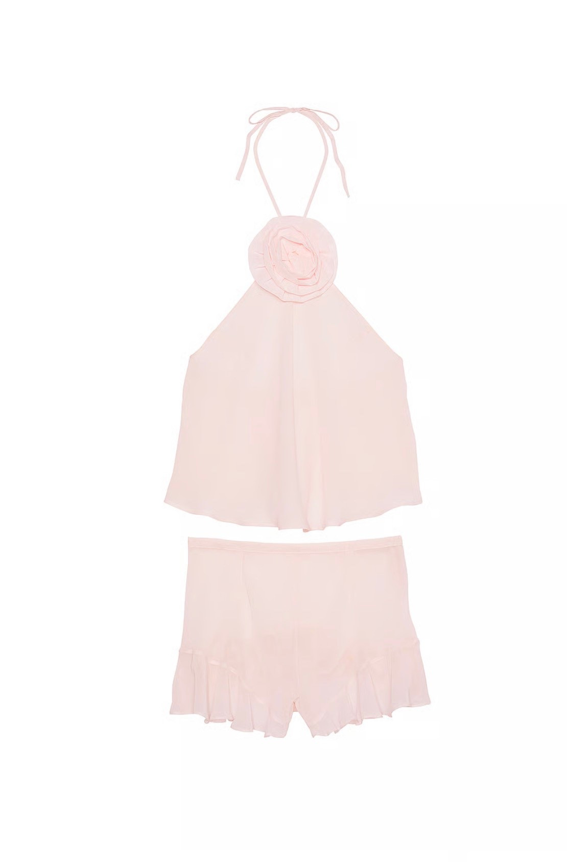 Chiffon Rosette Halter Cami & Shorts Set 🌸
