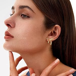 Gold Silver Bow Stud Earrings for Women Bow Jewelry Simple Earrings | Amazon (US)